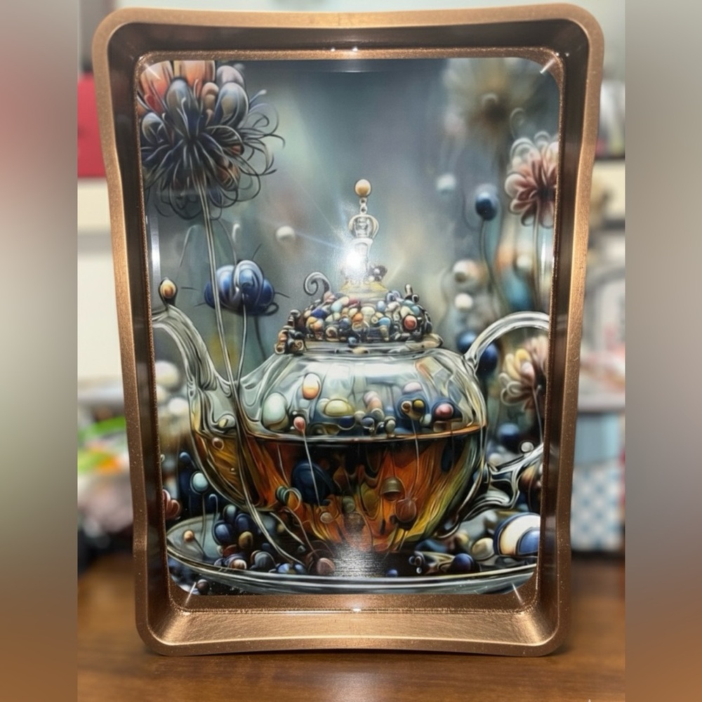 NORE’S NOVELTIES Handcrafted Decorative Serving/ Vanity Tray “TEATIME- bronze”